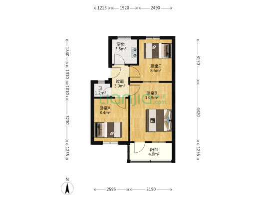 昌大三公司宿舍 3室0厅1卫 53平方