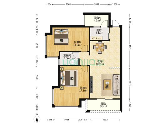 城市海岸林海居 2室1厅1卫 89平方