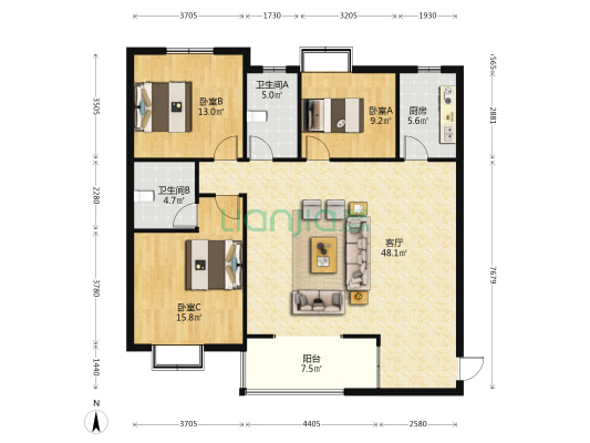 凤凰御景 3室1厅2卫 137平方