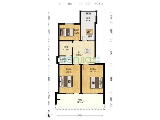 华友锅炉厂宿舍 3室1厅1卫 75平方