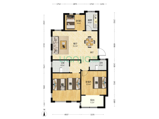 东方艺墅 3室1厅2卫 101平方