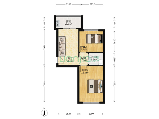 纪念街(石道街商圈) 2室1厅1卫 49平方