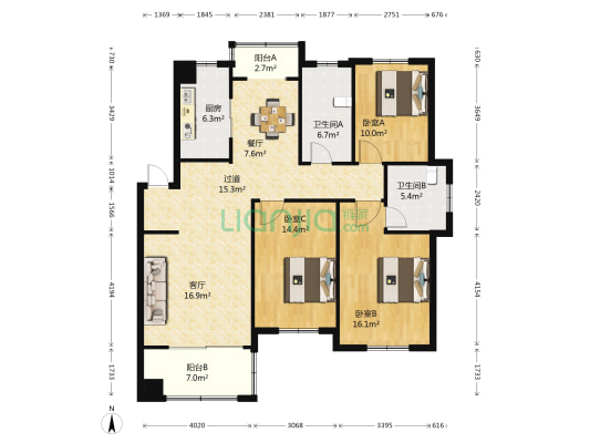 丽苑小区北区 3室2厅2卫 124平方