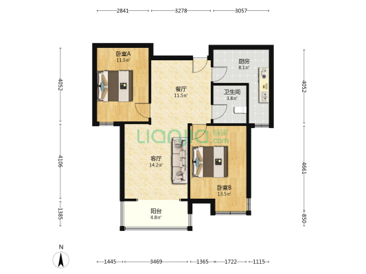 金品时代 2室2厅 南-户型图