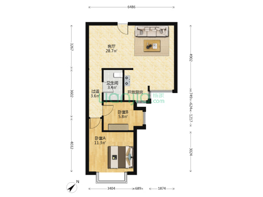 里奥de花园 2室1厅1卫 68平方
