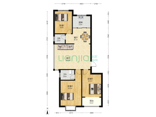 正大繁华新城璞玥 3室2厅2卫 118平方