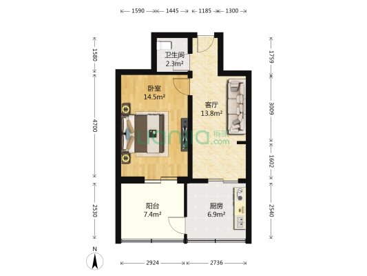 华龙苑中里 1室1厅1卫 43平方
