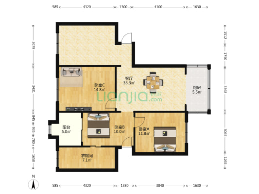 桃花路 3室1厅0卫 106平方
