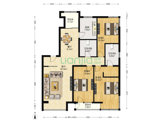 郦城三区 3室2厅2卫 142平方