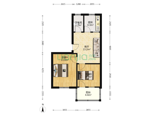 健康路53号 2室1厅1卫 59平方