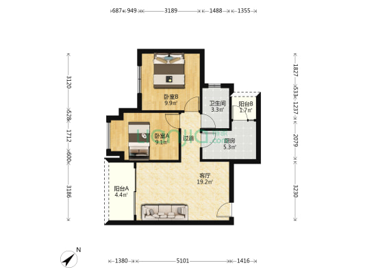 金沙洲新社区四区 2室1厅1卫 69平方
