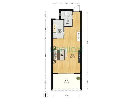 中信国安第一城一区 1室0厅1卫 59平方