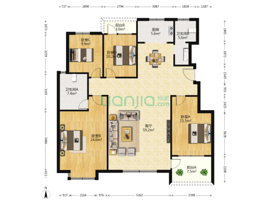众意鑫园 4室1厅2卫 170平方