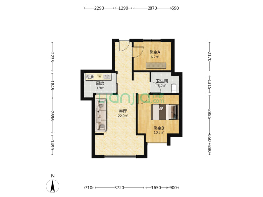 乐丰明苑 2室1厅1卫 54平方
