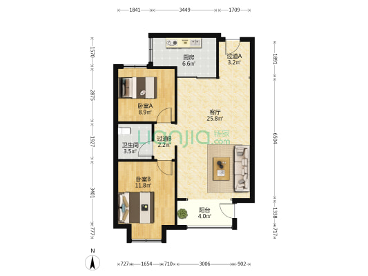 正森德郡 2室1厅1卫 87平方