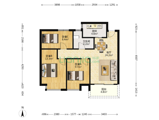 恒茂未来都会一期 3室1厅1卫 88平方