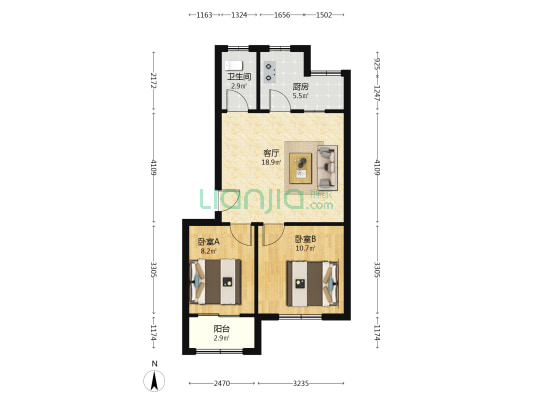 紫金城花园 2室1厅1卫 64平方