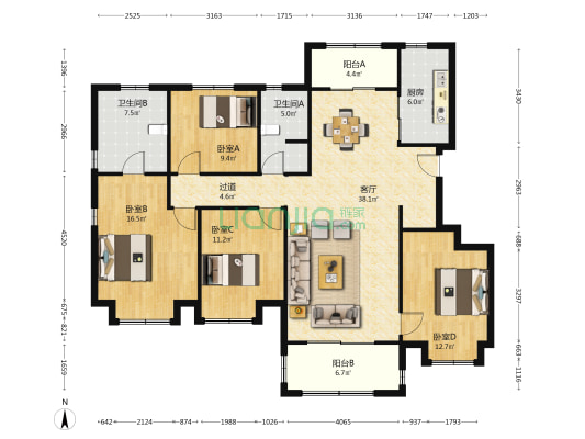樾山林语 4室1厅2卫 142平方