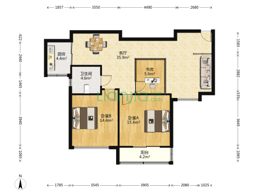 紫荆苑 3室1厅1卫 109平方
