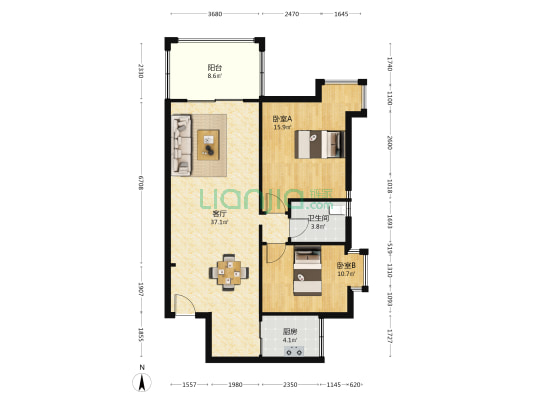 鸿润花园 2室1厅1卫 94平方