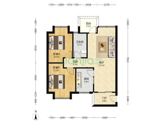 东城映象三期A区 2室1厅1卫 89平方