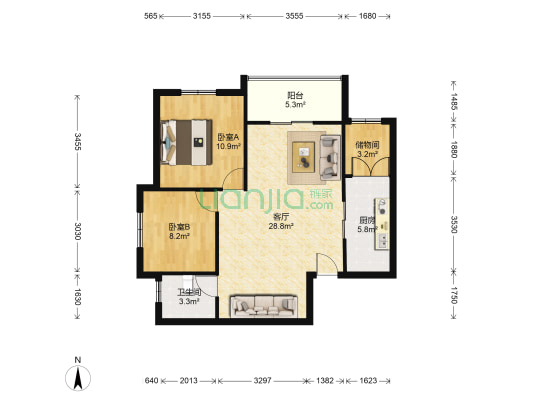 湖滨国际 2室1厅1卫 83平方