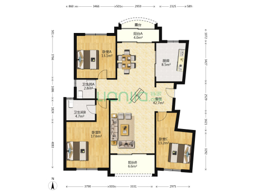 新明半岛水岸轩 3室1厅2卫 142平方