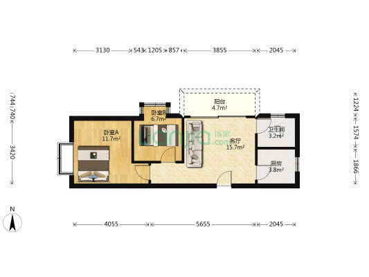 惠湾花园 2室1厅1卫 57平方