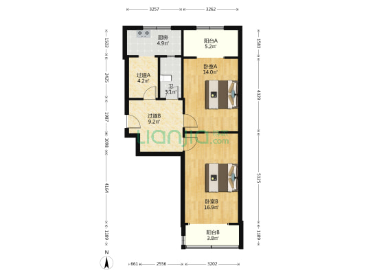 黄河路39号院 2室0厅1卫 74平方