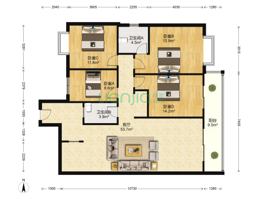 和美家園 4室1厅2卫 138平方
