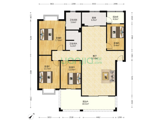 泰康东路三号院 4室1厅2卫 167平方