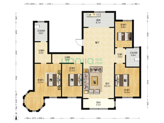 洋溪花林北苑 4室1厅2卫 194平方