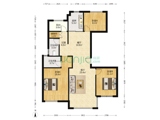 中梁梁泽润园 3室2厅2卫 125平方