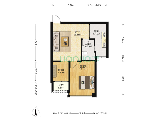 新大陆壹号 2室1厅1卫 56平方