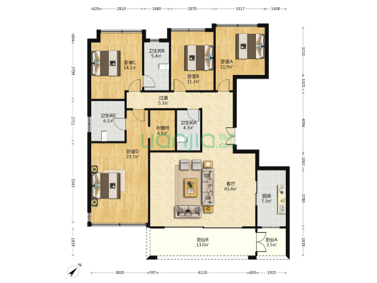 金科博翠府 4室1厅3卫 179平方
