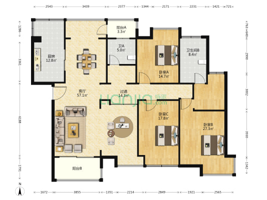 中联·君悦 3室1厅2卫 188平方