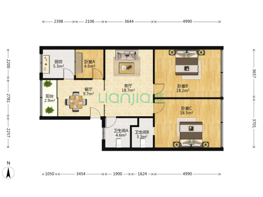 秀溪路 3室2厅2卫 107平方