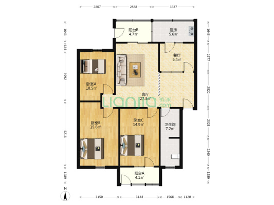 煤建公司家属区 3室2厅1卫 104平方
