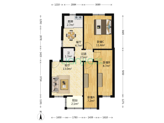 南坑东17号大院 3室2厅1卫 67平方