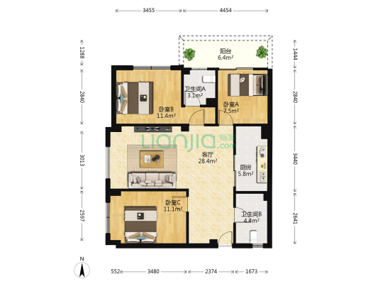 常兴苑 3室1厅2卫 101平方