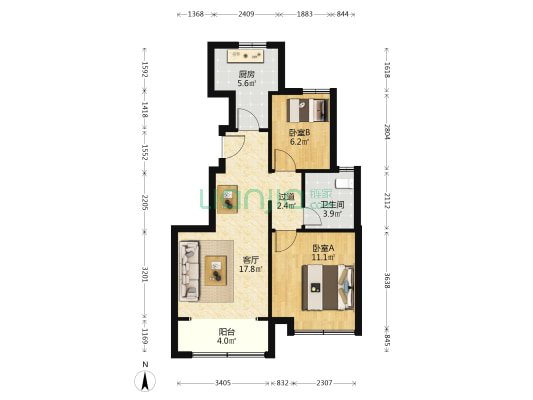 领航新城 2室1厅1卫 76平方
