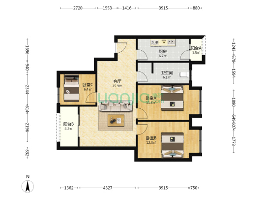 尚锦园 3室1厅1卫 94平方
