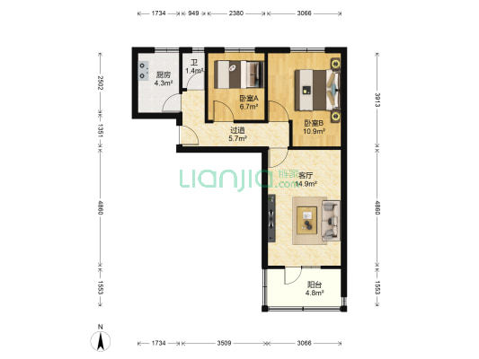 中科院兰州分院科苑三区 2室1厅1卫 54平方