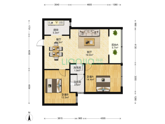 滨江观邸 2室2厅2卫 98平方