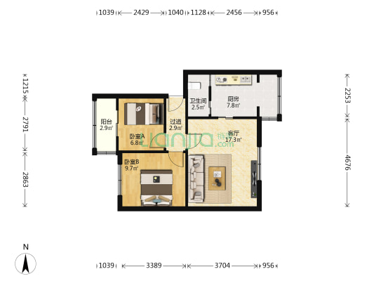刚玉街11号 2室1厅1卫 66平方