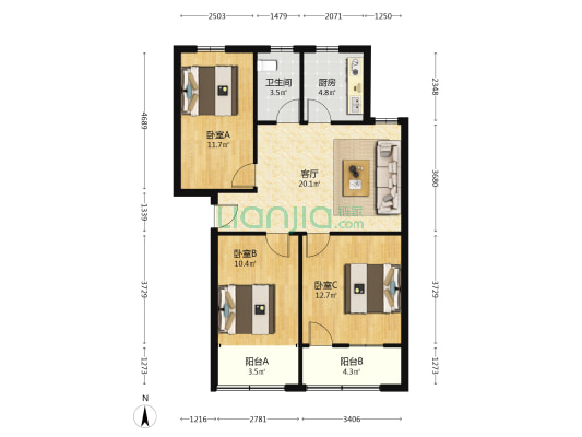 日杂综合楼 3室1厅1卫 86平方