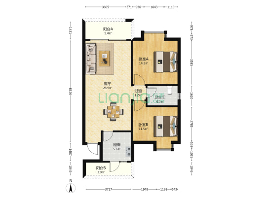 万安小区 2室1厅1卫 90平方
