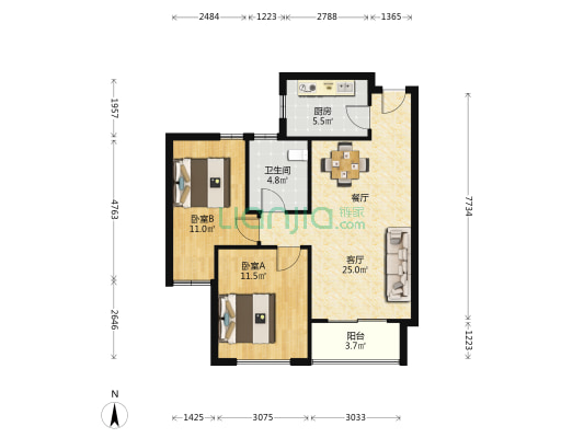 郡枫华庭 2室1厅1卫 85平方
