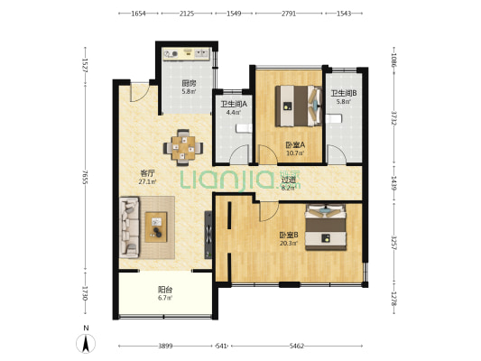 北投领上 2室1厅2卫 99平方