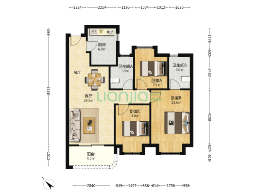 中建玖海云天 3室1厅2卫 97平方